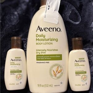 Aveeno lot of 3- Daily Moisturizing Body Lotions . 1- 18fl oz  & 2- 2fl oz New
